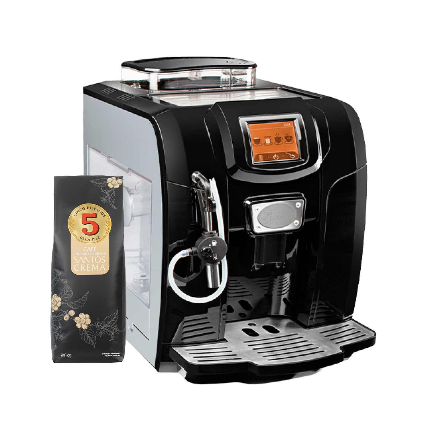 Cafetera 5 Hispanos ME712 Black con Espumador + Santos Crema ¡De regalo!