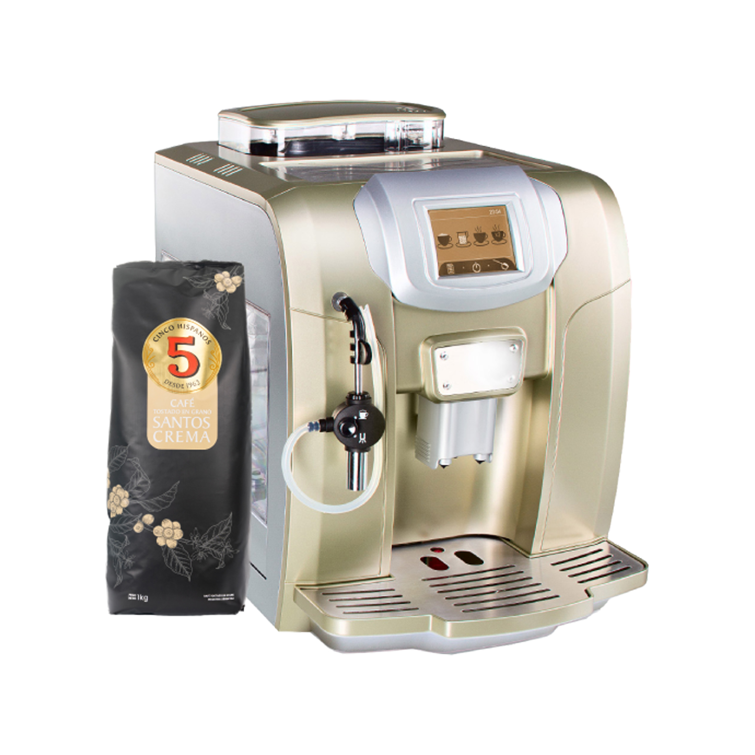 Cafetera 5 Hispanos ME712 Gold con Espumador + Santos Crema ¡De regalo!