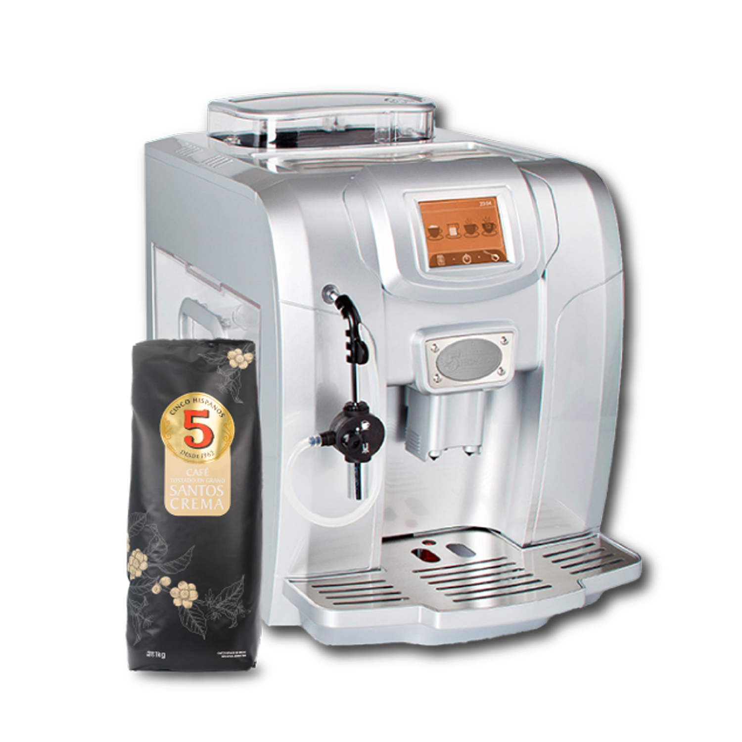 Cafetera 5 Hispanos ME712 Silver con Espumador + Santos Crema ¡De regalo!