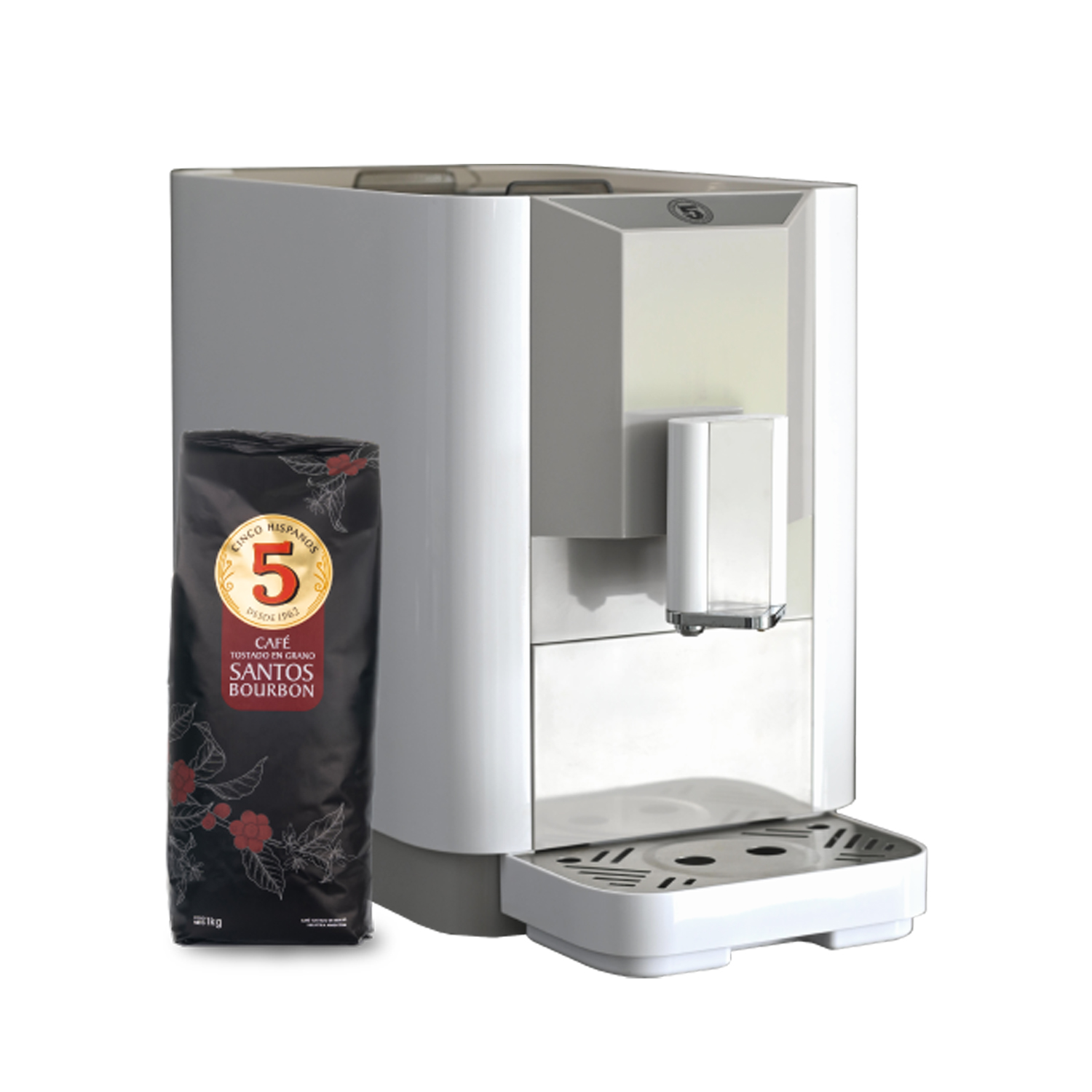 Cafetera Espresso 5 Hispanos ME720 White + Santos Bourbon ¡De regalo!