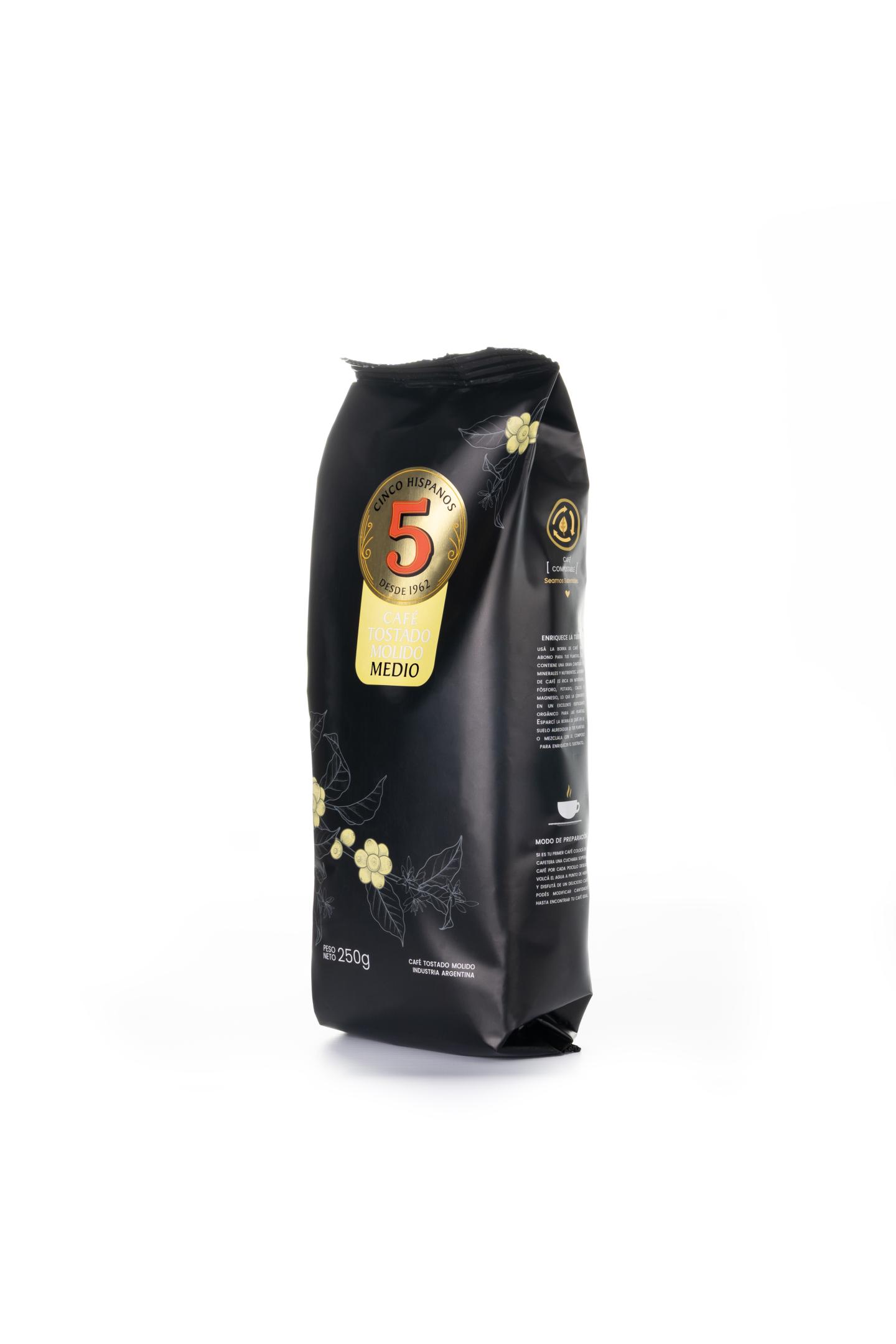 Café Tostado Molido Medio 5 Hispanos 250g - Image 3