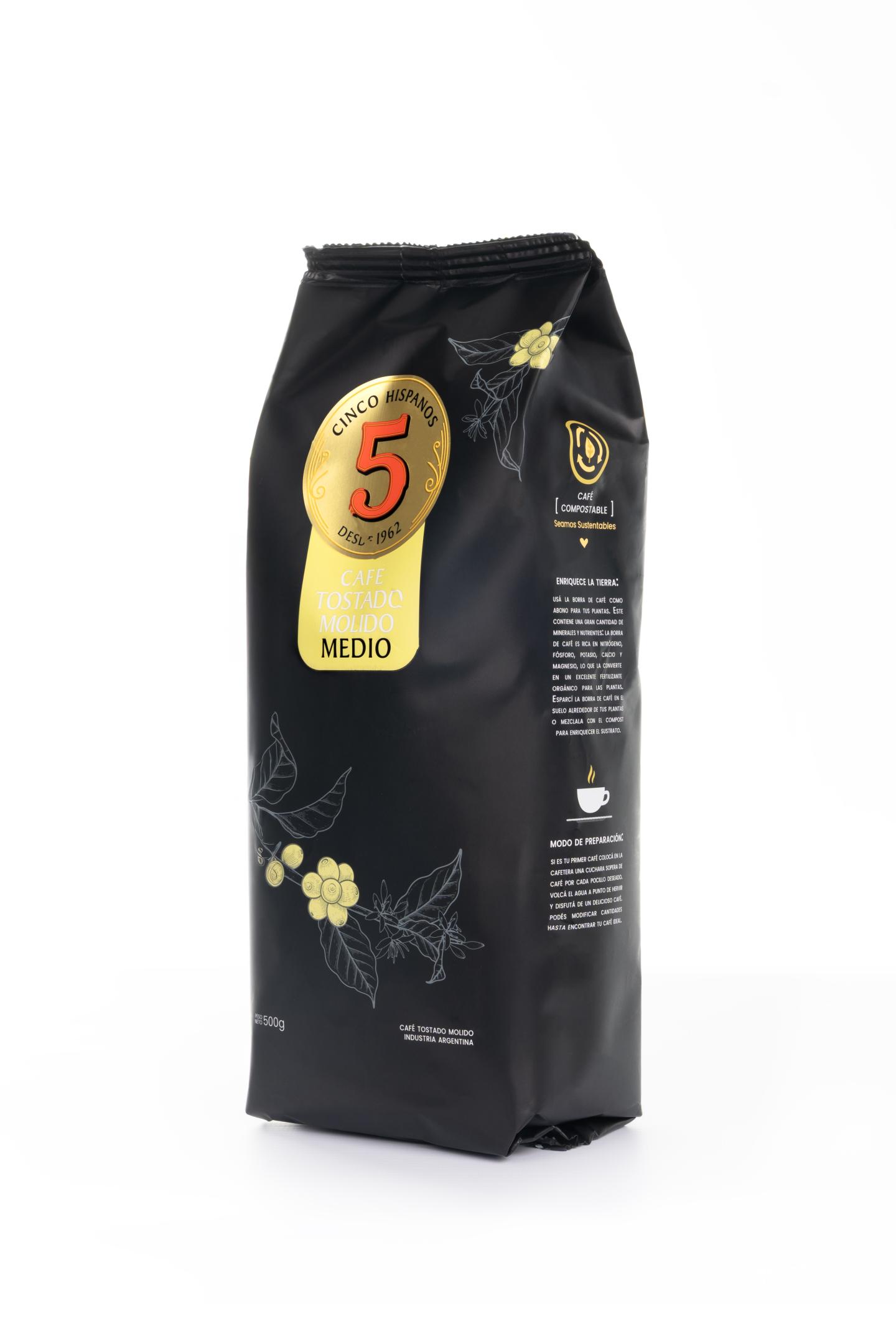 Café Tostado Molido Medio 5 Hispanos 500g - Image 2