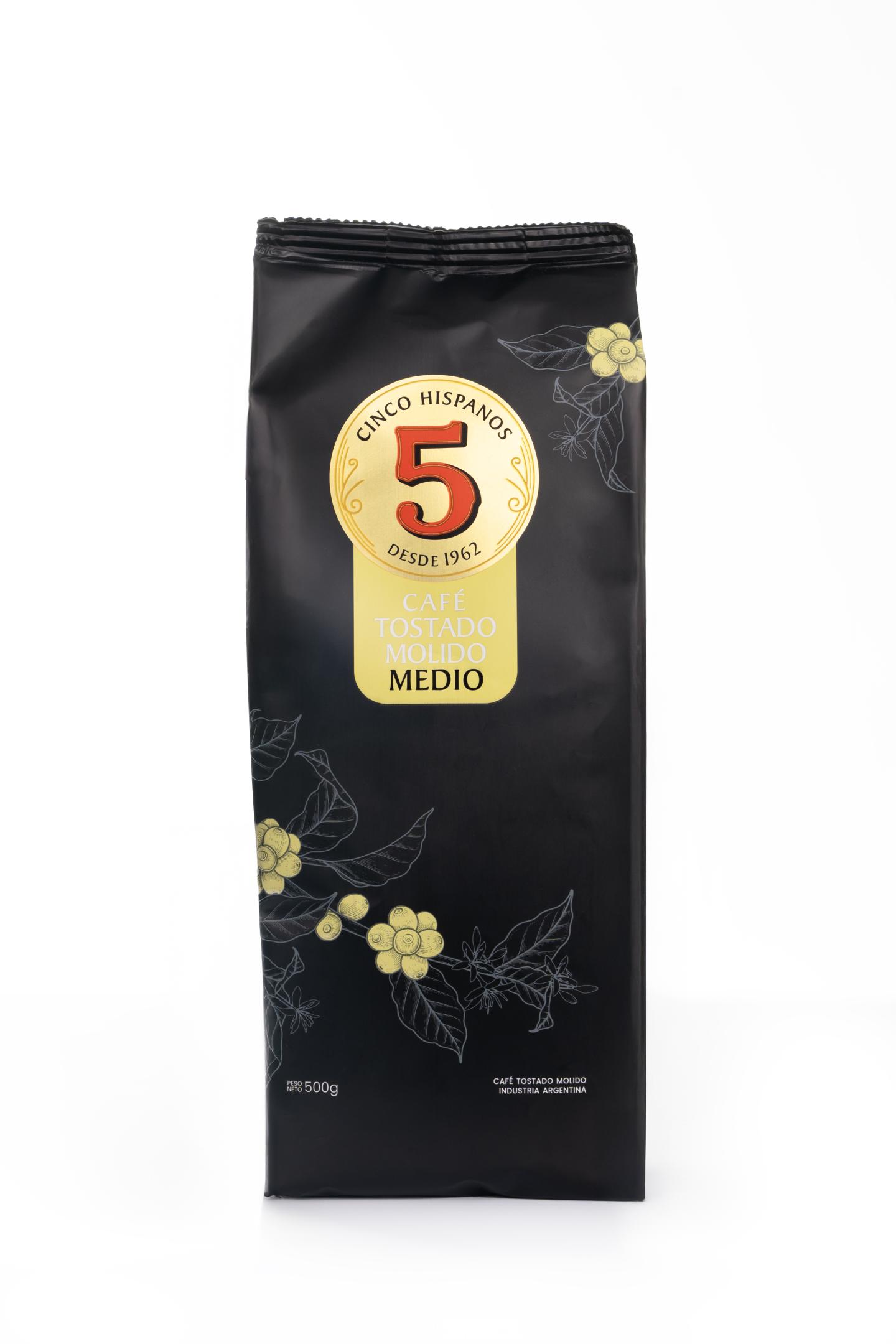 Café Tostado Molido Medio 5 Hispanos 500g